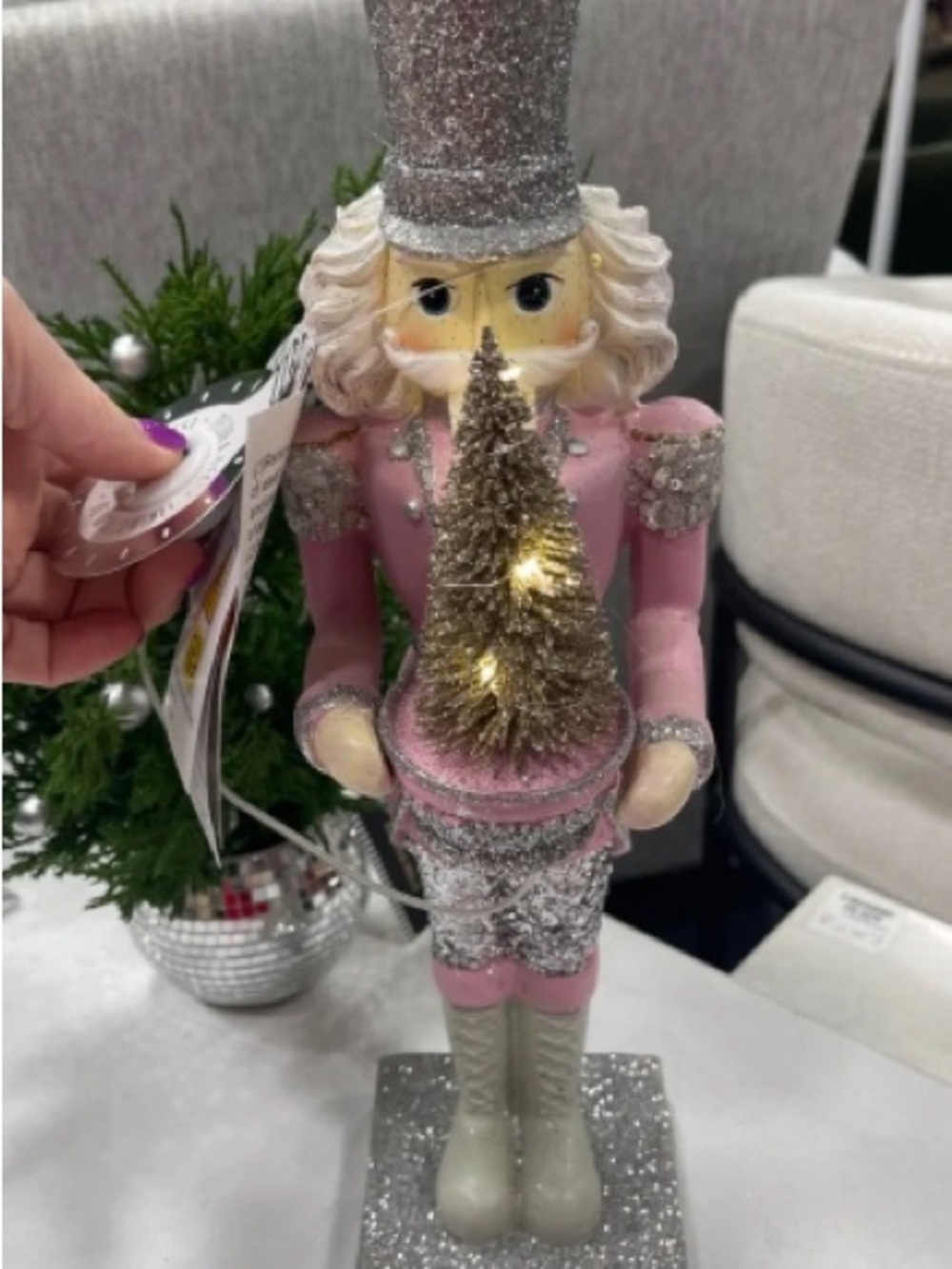 Pink Glitter Nutcracker Figurine with Lighted Tree - Holiday Accent